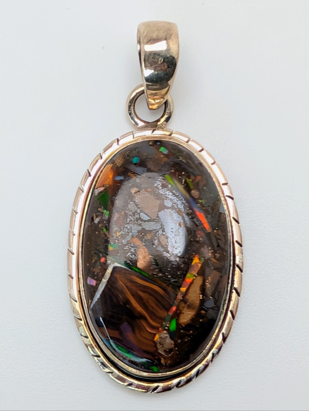 Boulder Opal & Aurora Opal S925 Sterling Silver Gemstone Oval Pendant